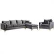 Home Square 2-Piece Set with Velvet Reversible Sectional & Accent Chair in Gray