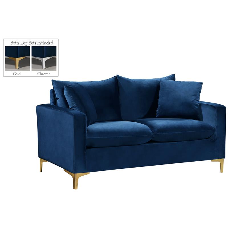 Home Square 2-Piece Furniture Set with Velvet Loveseat and Sofa in Navy