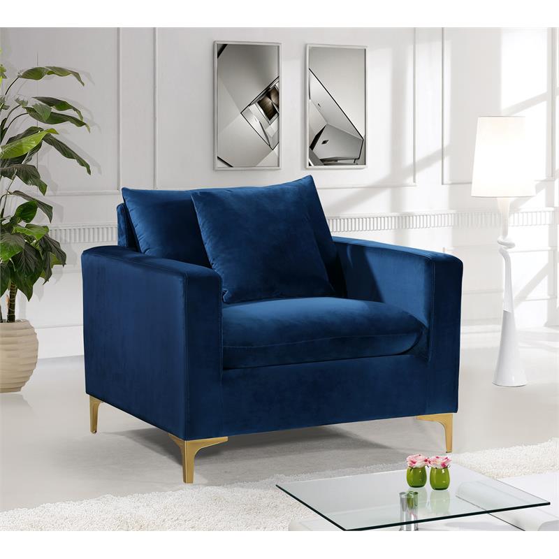 Home Square 2-Piece Furniture Set with Velvet Accent Chair and Sofa in Navy