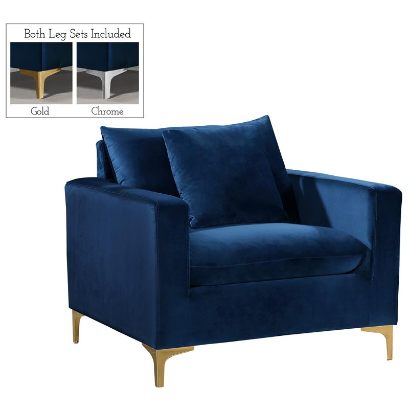 Home Square 2-Piece Set with Velvet Reversible Sectional & Accent Chair in Navy