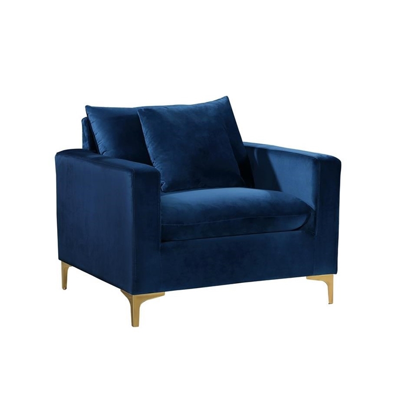 Home Square 2-Piece Set with Velvet Reversible Sectional & Accent Chair in Navy