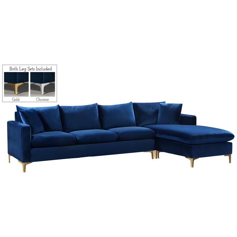 Home Square 2-Piece Set with Velvet Reversible Sectional and Ottoman in Navy