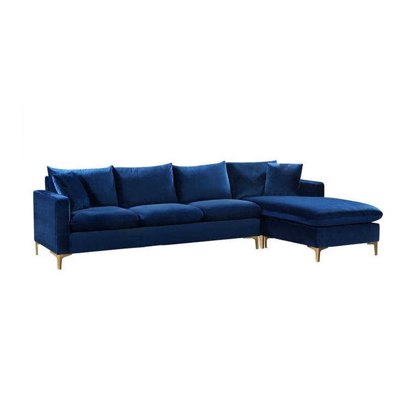 Home Square 2-Piece Set with Velvet Reversible Sectional and Ottoman in Navy