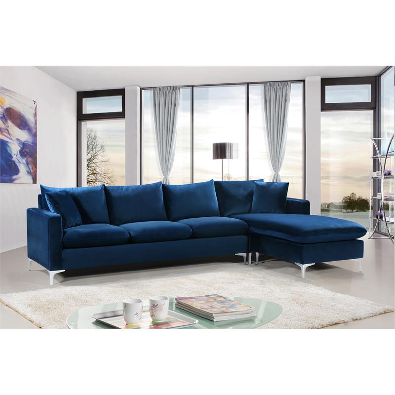 Home Square 2-Piece Set with Velvet Reversible Sectional and Ottoman in Navy