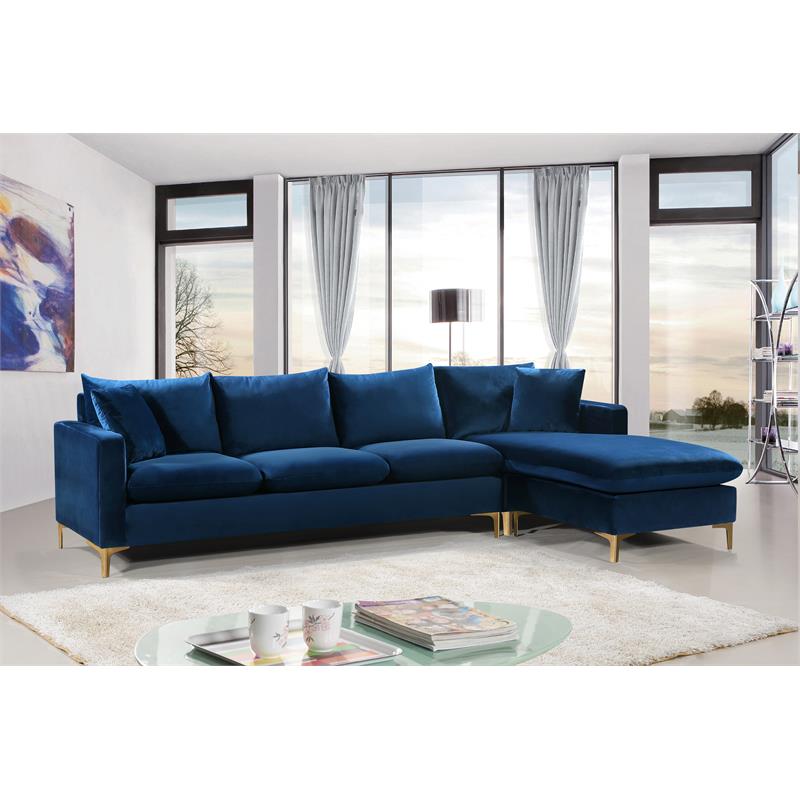 Home Square 2-Piece Set with Velvet Reversible Sectional and Ottoman in Navy