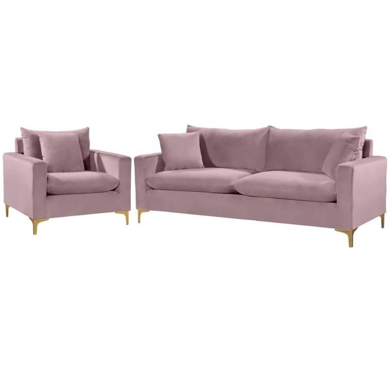 Home Square 2-Piece Furniture Set with Velvet Accent Chair and Sofa in Pink