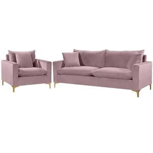 Home Square 2-Piece Furniture Set with Velvet Accent Chair and Sofa in Pink