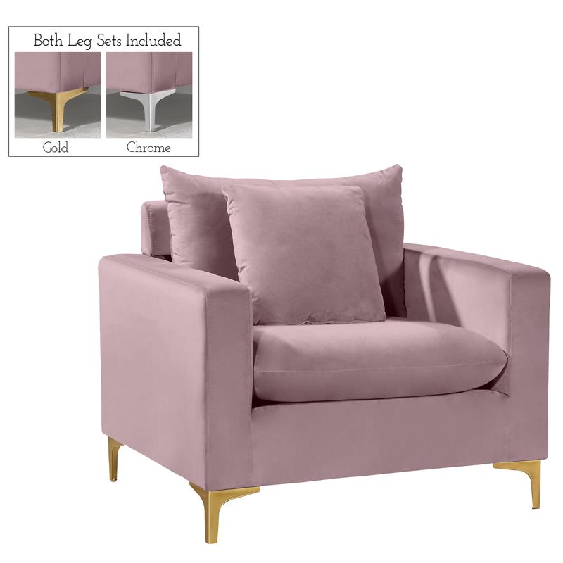 Home Square 2-Piece Set with Velvet Reversible Sectional & Accent Chair in Pink