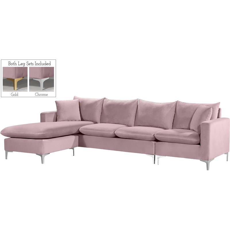 Home Square 2-Piece Set with Velvet Reversible Sectional & Accent Chair in Pink