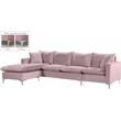 Home Square 2-Piece Set with Velvet Reversible Sectional & Accent Chair in Pink