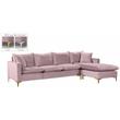 Home Square 2-Piece Set with Velvet Reversible Sectional & Accent Chair in Pink