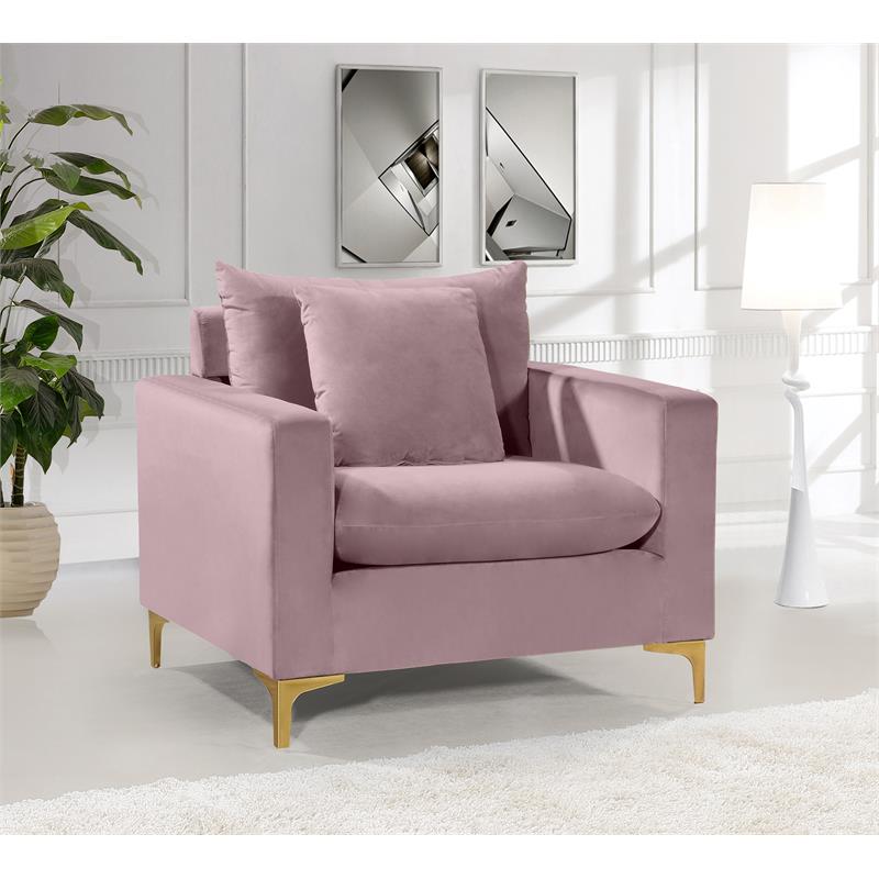 Home Square 2-Piece Set with Velvet Reversible Sectional & Accent Chair in Pink