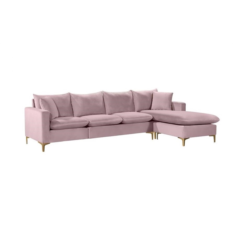 Home Square 2-Piece Set with Velvet Reversible Sectional & Accent Chair in Pink