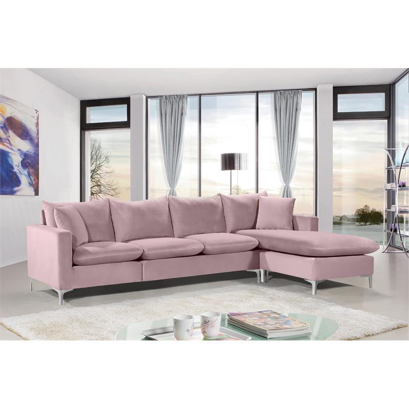Home Square 2-Piece Set with Velvet Reversible Sectional & Accent Chair in Pink