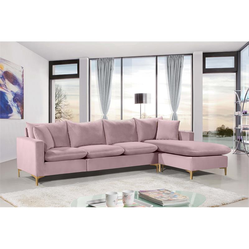 Home Square 2-Piece Set with Velvet Reversible Sectional & Accent Chair in Pink