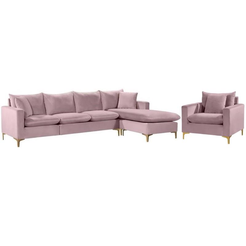 Home Square 2-Piece Set with Velvet Reversible Sectional & Accent Chair in Pink
