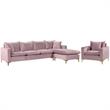 Home Square 2-Piece Set with Velvet Reversible Sectional & Accent Chair in Pink