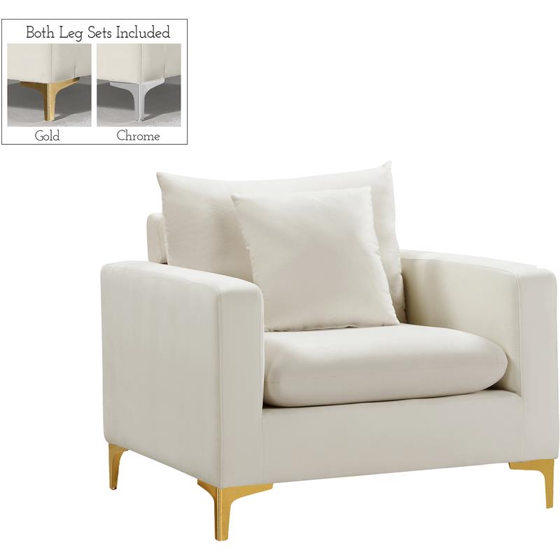 Home Square 2-Piece Set with Velvet Chair and Reversible Sectional in Cream