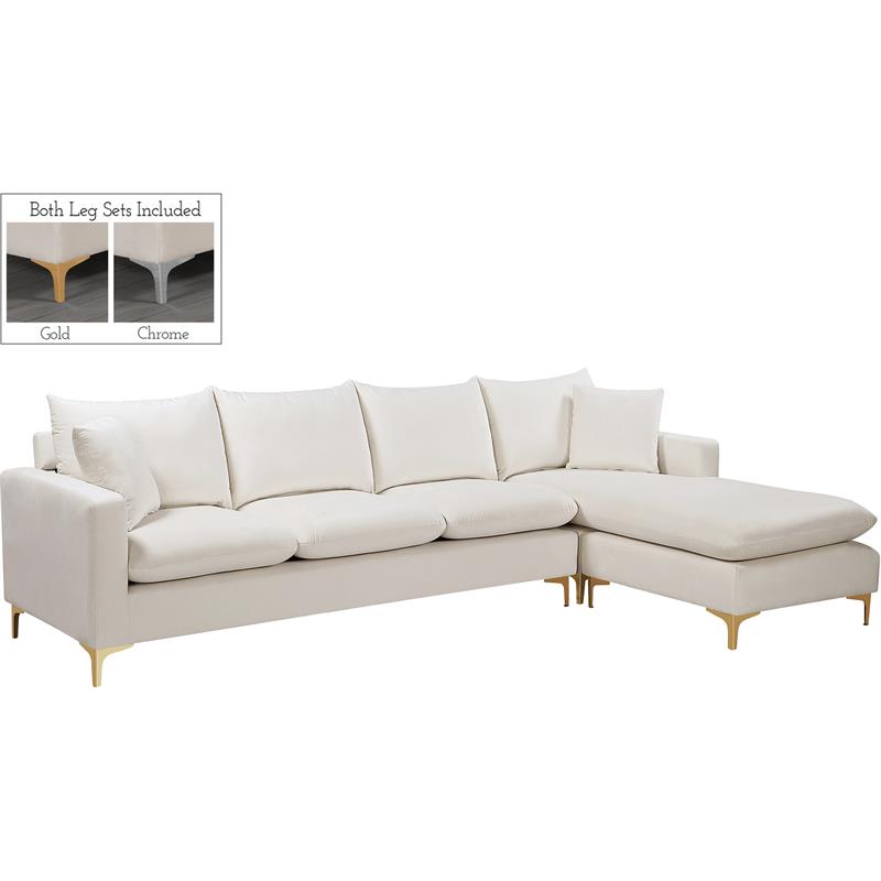 Home Square 2-Piece Set with Velvet Chair and Reversible Sectional in Cream