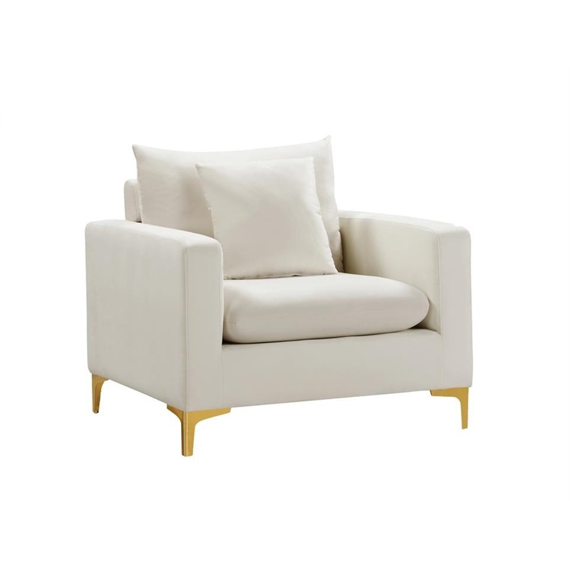 Home Square 2-Piece Set with Velvet Chair and Reversible Sectional in Cream