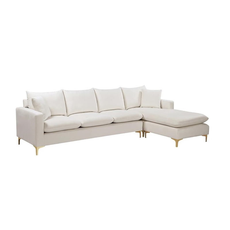 Home Square 2-Piece Set with Velvet Chair and Reversible Sectional in Cream