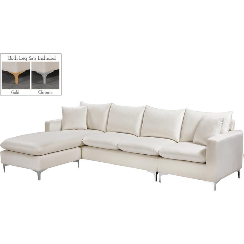Home Square 2-Piece Set with Velvet Chair and Reversible Sectional in Cream