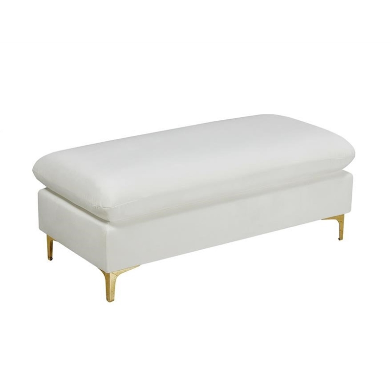 Home Square 2-Piece Set with Velvet Reversible Sectional and Ottoman in Cream