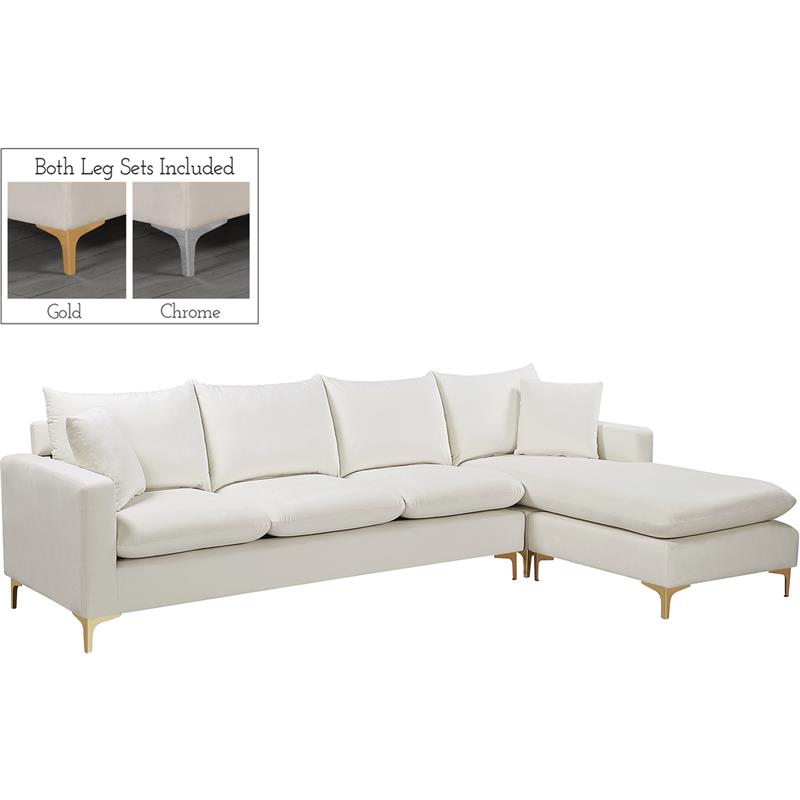 Home Square 2-Piece Set with Velvet Reversible Sectional and Ottoman in Cream