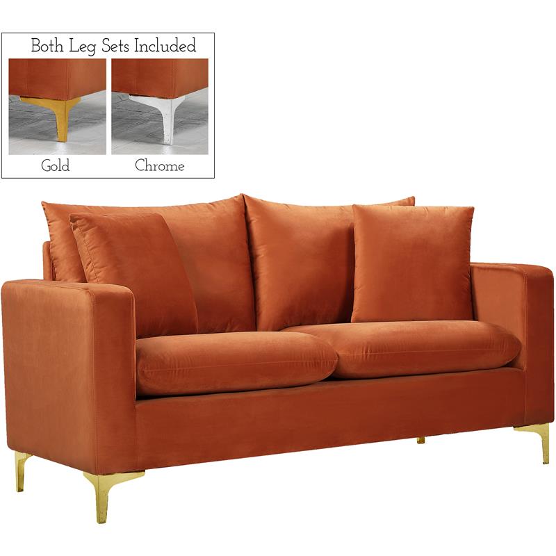 Home Square 2-Piece Set with Velvet Chair and Loveseat in Cognac