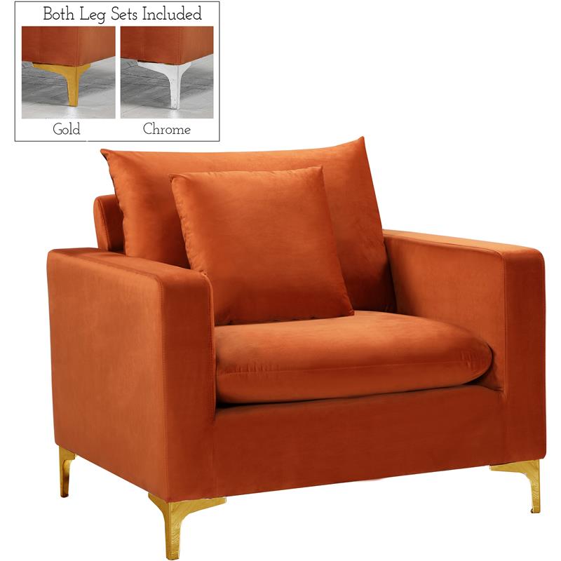 Home Square 2-Piece Set with Velvet Chair and Sofa in Cognac
