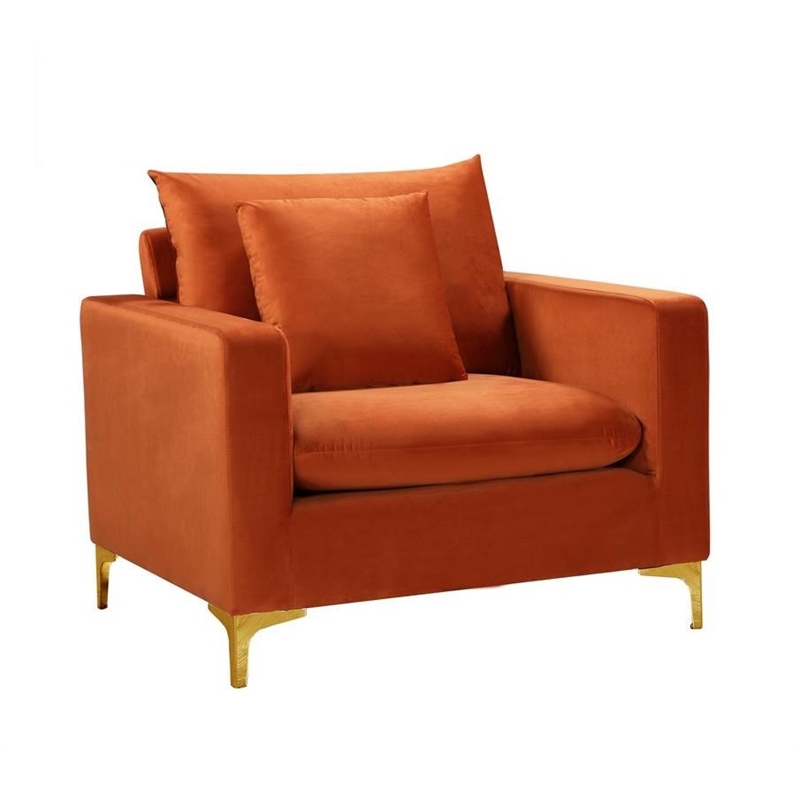 Home Square 2-Piece Set with Velvet Chair and Sofa in Cognac