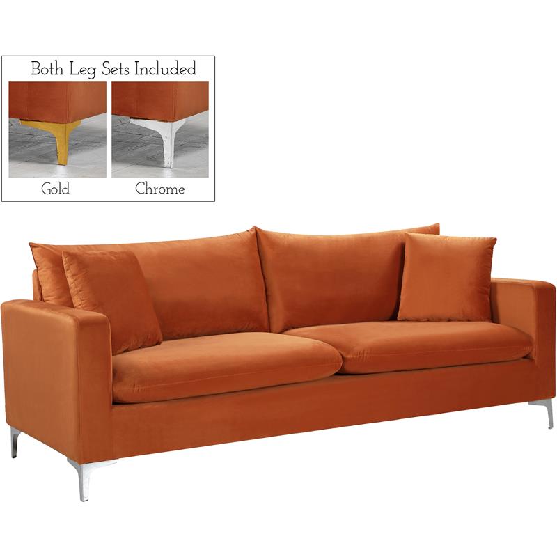 Home Square 2-Piece Set with Velvet Chair and Sofa in Cognac