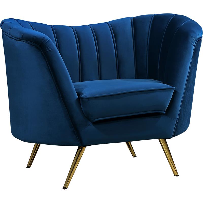 Home Square 2-Piece Set with Velvet Accent Chair & Loveseat in Navy and Gold