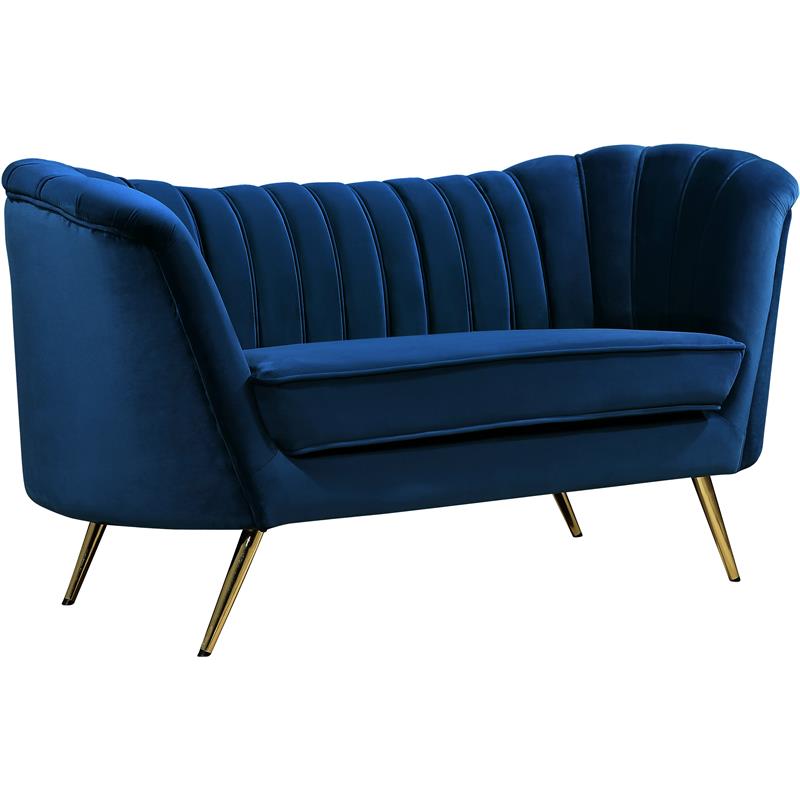 Home Square 2-Piece Set with Velvet Accent Chair & Loveseat in Navy and Gold