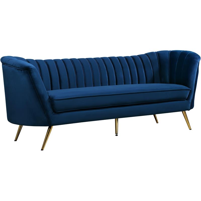 Home Square 2-Piece Furniture Set with Velvet Loveseat & Sofa in Navy