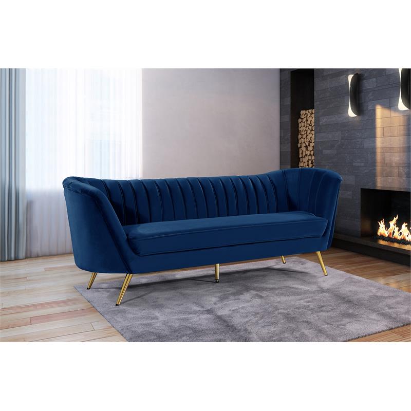 Home Square 2-Piece Furniture Set with Velvet Loveseat & Sofa in Navy