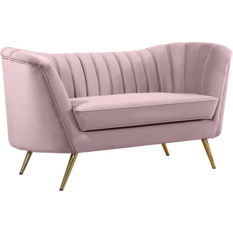 Home Square 2-Piece Set with Velvet Accent Chair & Loveseat in Pink and Gold