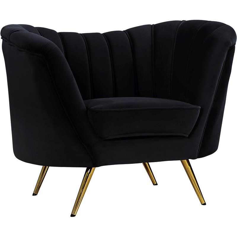 Home Square 2-Piece Set with Velvet Accent Chair and Loveseat in Black and Gold