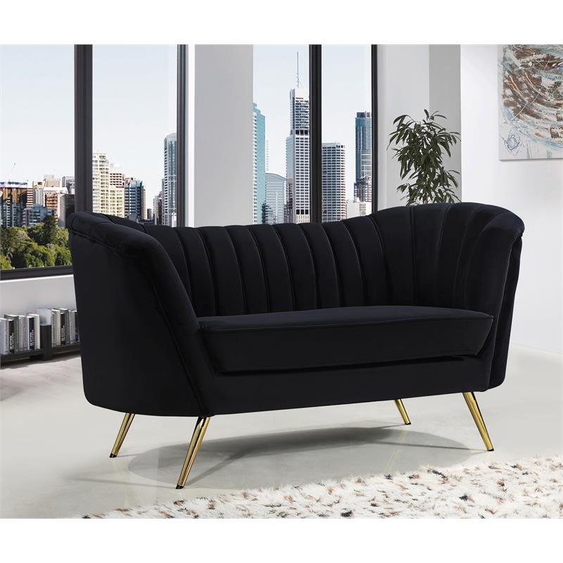 Home Square 2-Piece Set with Velvet Accent Chair and Loveseat in Black and Gold