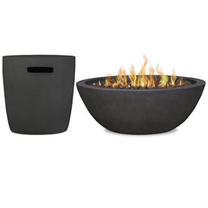 Home Square 2-Piece Set with Propane Fire Pit Bowl and Tank Cover in Shale