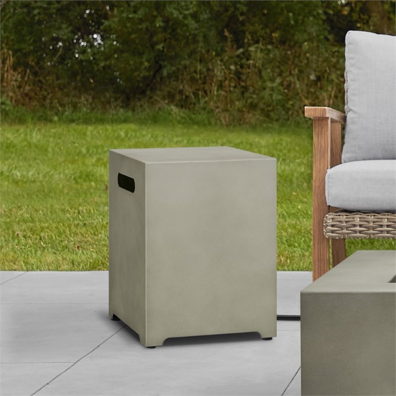 Home Square 2-Piece Set with Square Fire Table and Tank Cover in Mist Gray