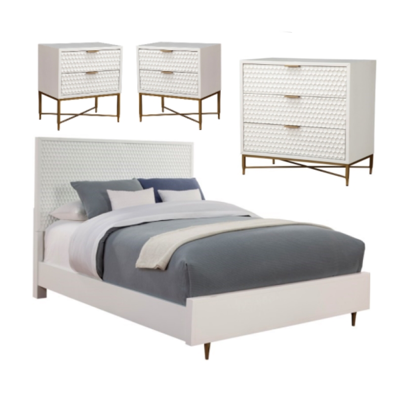 Home Square 4 Piece Set with 2 Nightstands Full Wood Panel Bed & Accent Chest