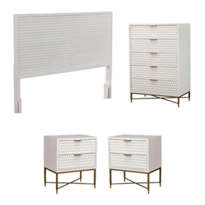 Home Square 4 Piece Set with Nightstand Full Wood Headboard and 5-Drawer Chest