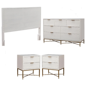 Home Square 4 Piece Set with Nightstand Full Wood Headboard & Dresser in White