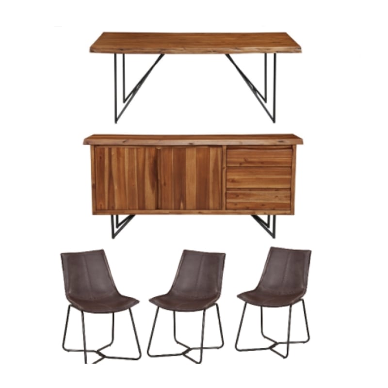 Home Square 5 Piece Set with Dining Table Side Dining Chairs and Dining Server