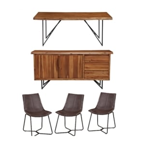 Home Square 5 Piece Set with Dining Table Side Dining Chairs and Dining Server