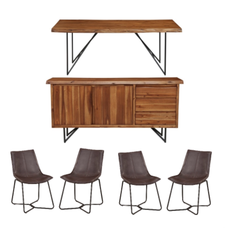 Home Square 4 Piece Set with Dining Table Side Dining Chairs and Dining Server