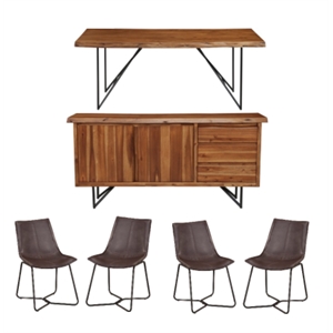 Home Square 4 Piece Set with Dining Table Side Dining Chairs and Dining Server
