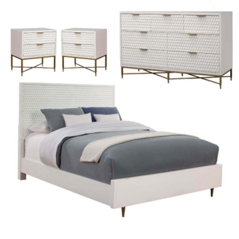 Home Square 4 Piece Set with Nightstand California King Wood Panel Bed & Dresser