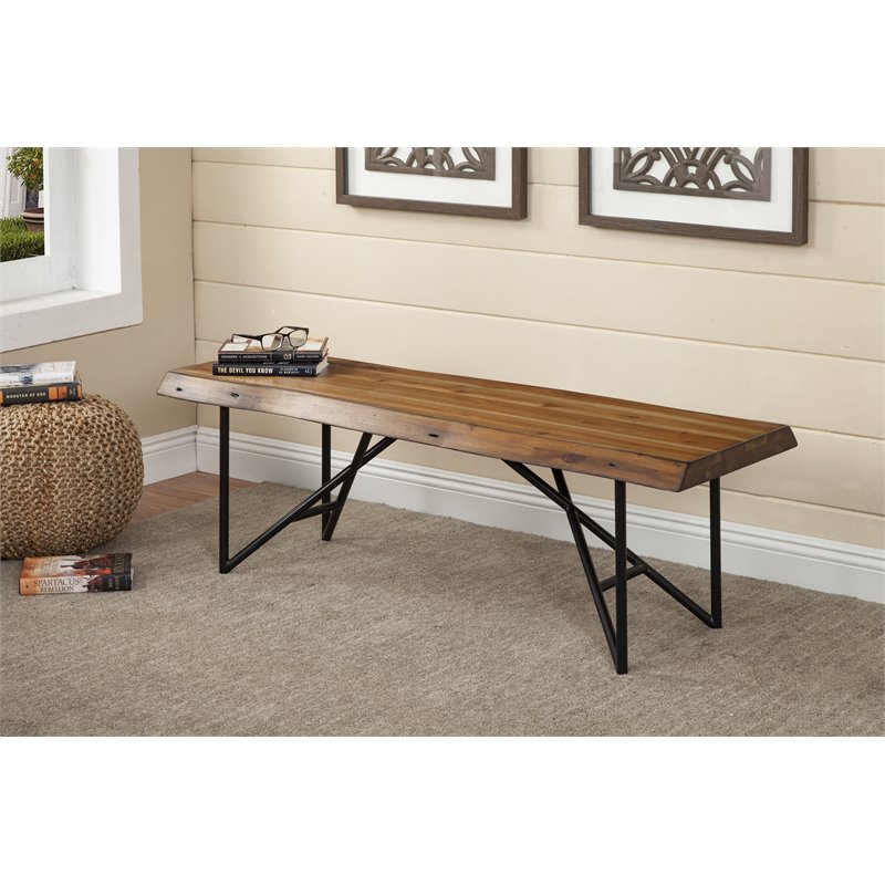 Home Square 2 Piece Furmiture Set with Wood Bench in Light Walnut (Brown)
